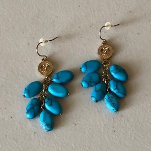 Blue Stone and Gold Chandelier Type Earrings